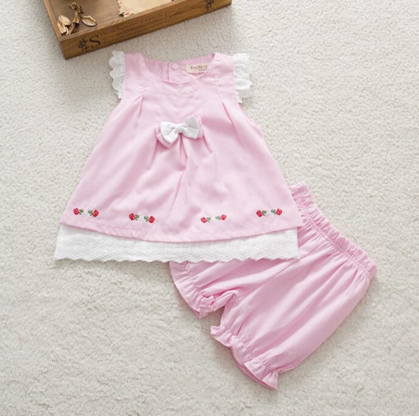 Baby Girls Bow Top Dress + Shorts Clothes Set