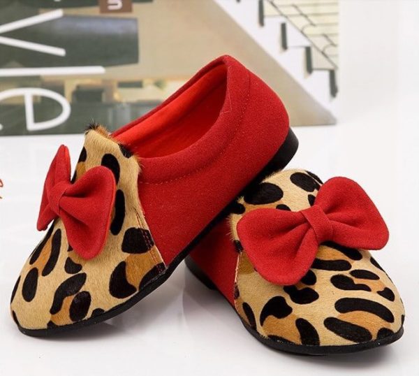 Girl flats leopard bow moccasins causal shoes