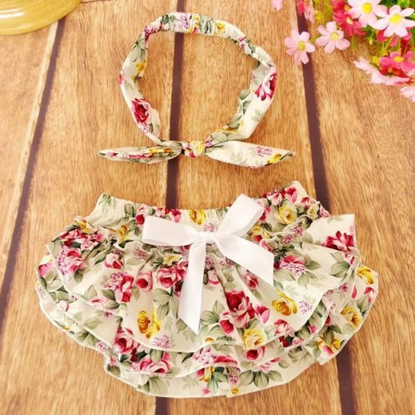 Floral Ruffled Baby Bloomers and Headband Outfit Set