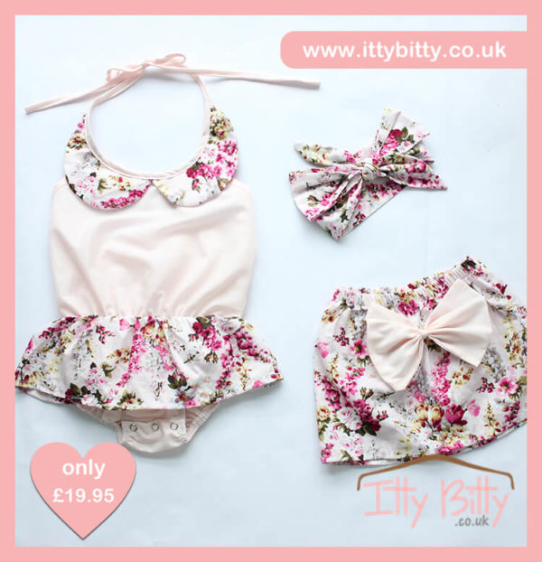 Itty Bitty 3 Piece Soft Pink Floral Set