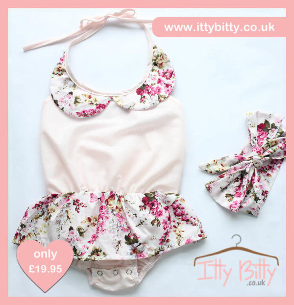 Itty Bitty 3 Piece Soft Pink Floral Set - Close Up