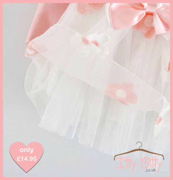 Itty Bitty Pink Little Flower Bow Tutu Dresses close up
