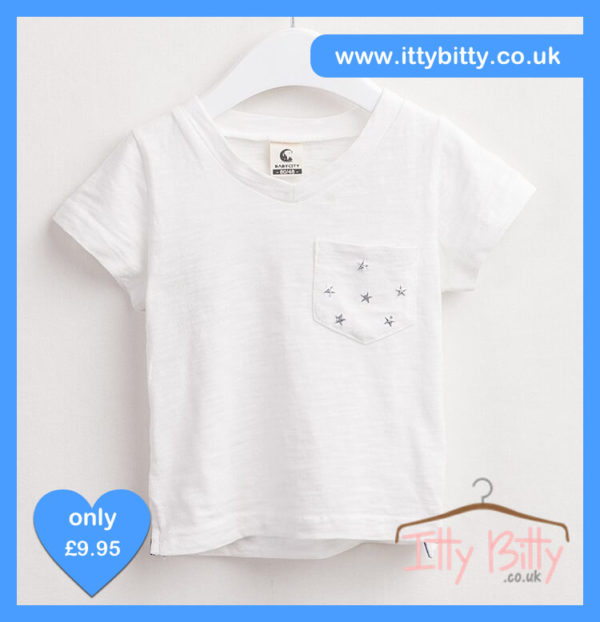 Itty BItty White Star pattern pocket short sleeve T Shirt