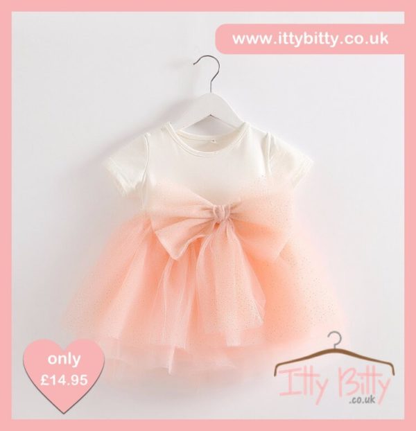 Itty Bitty Short Sleeve Pink & White Bow Dress