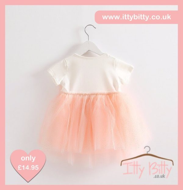 Itty Bitty Short Sleeve Pink & White Bow Dress Back