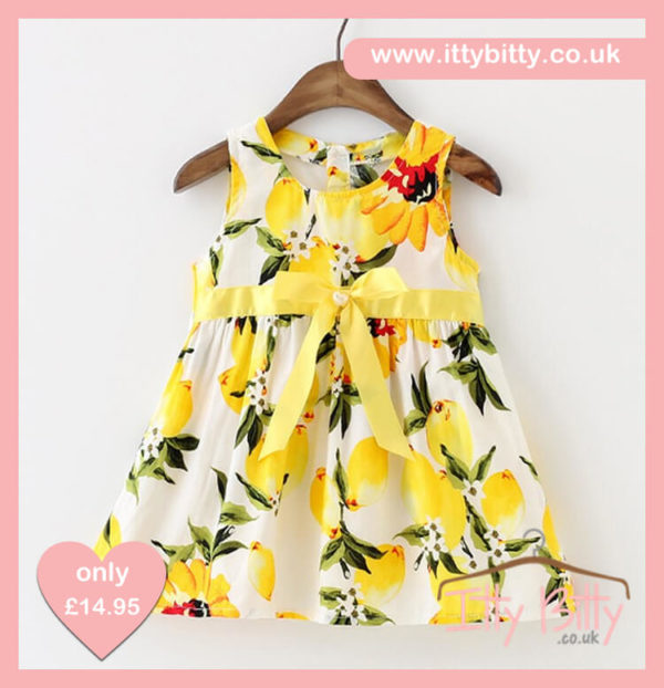 Itty Bitty White & Lemon Bow Dress