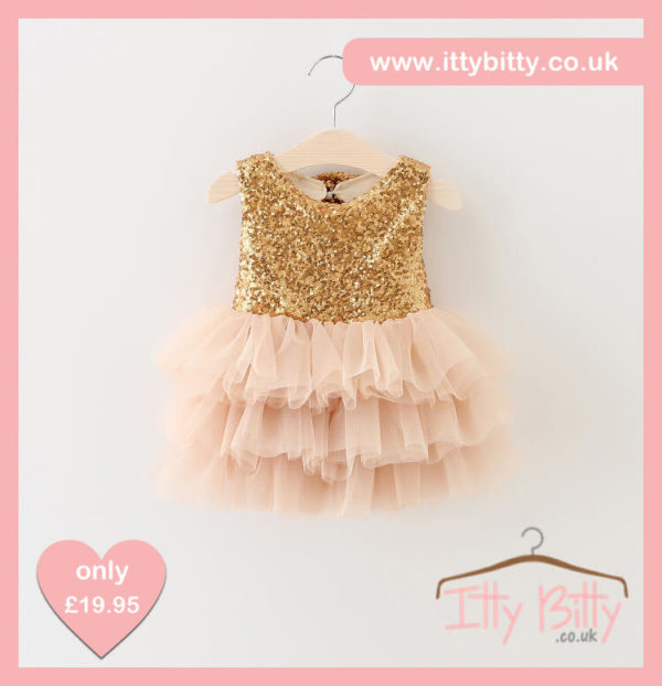 Itty Bitty Christmas Gold Sparkle & Pink Dress