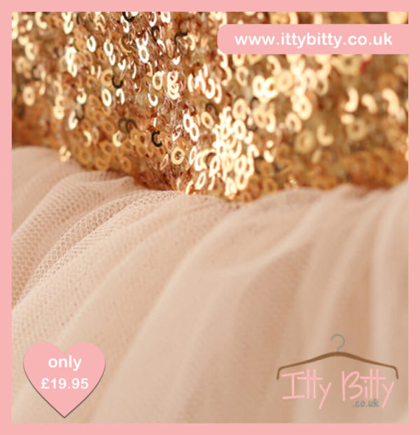 Itty Bitty Christmas Gold Sparkle & Pink Dress - Image 4