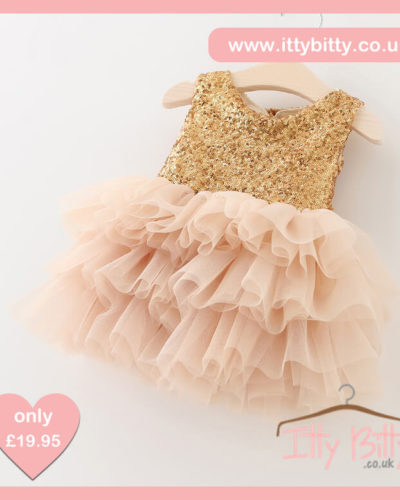 Itty Bitty Christmas Gold Sparkle & Pink Dress 4