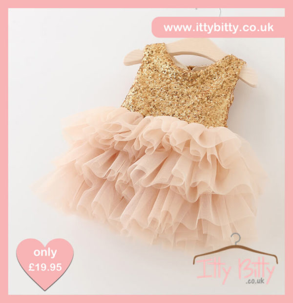 Itty Bitty Christmas Gold Sparkle & Pink Dress 4