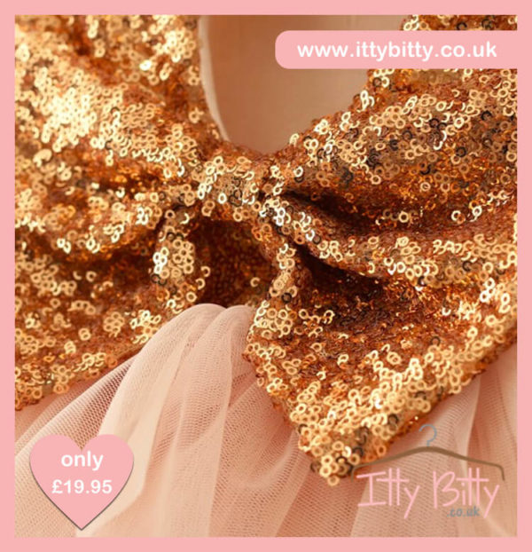 Itty Bitty Christmas Gold Sparkle & Pink Dress 4