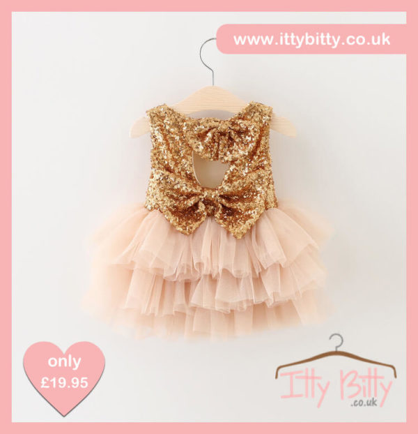 Itty Bitty Christmas Gold Sparkle & Pink Dress