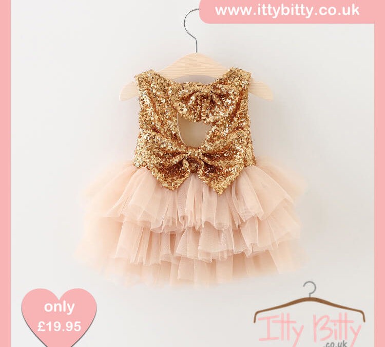 Itty Bitty Christmas Gold Sparkle & Pink Dress