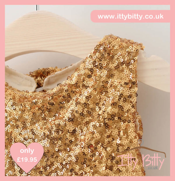 Itty Bitty Christmas Gold Sparkle & Pink Dress - Image 5