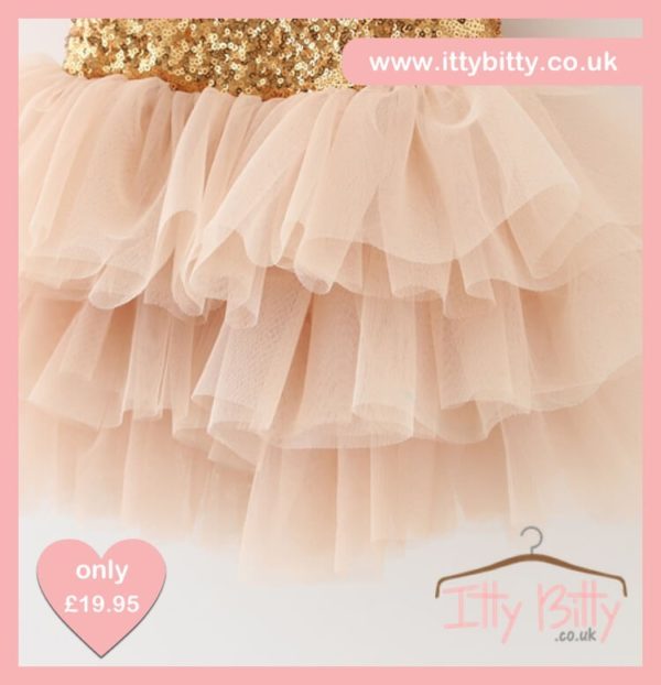 Itty Bitty Christmas Gold Sparkle & Pink Dress 4