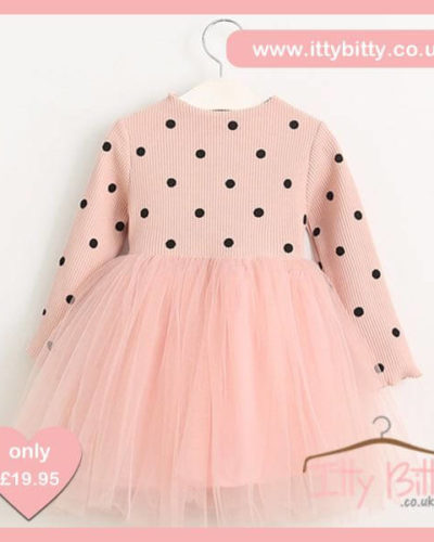 Itty Bitty Pink Autumn Black Dots Long-sleeve dress