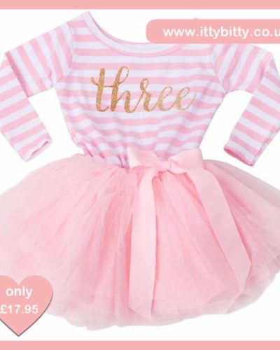 Itty Bitty Pink & White Third Birthday Tutu Dress