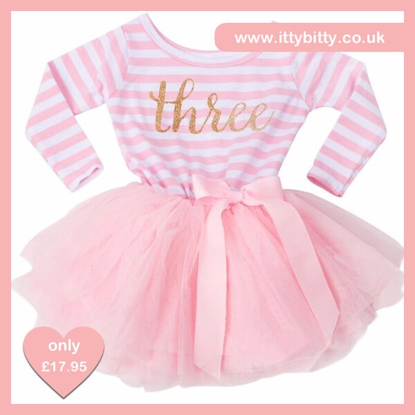 Itty Bitty Pink & White Third Birthday Tutu Dress