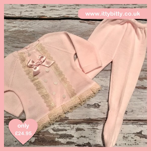 Itty Bitty Spanish Pink/Cream Spot Trim 2 Piece Legging Suit