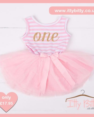 Itty Bitty Pink & White first Birthday Tutu Sleeveless Dress