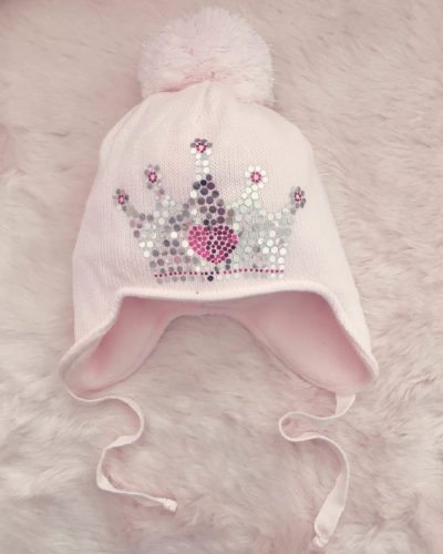 Itty Bitty Princess Pink Metallic Crown Knitted Pom Pom Hat