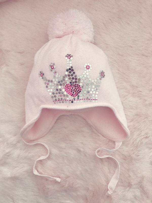 Itty Bitty Princess Pink Metallic Crown Knitted Pom Pom Hat