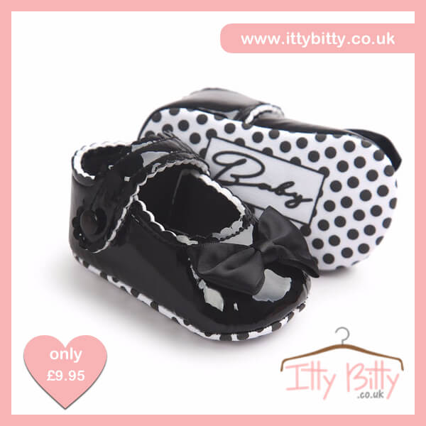 Itty Bitty Black Soft Sole Baby Girl First Walkers Shoes