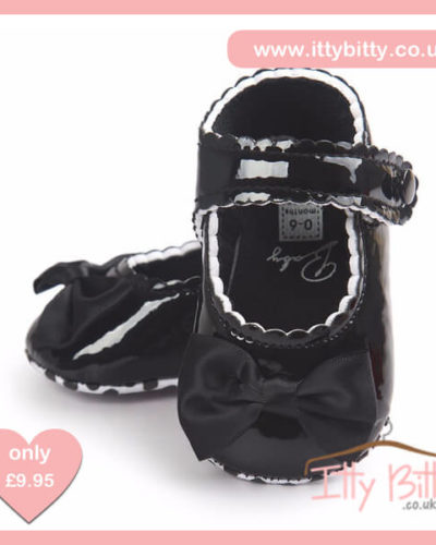 Itty Bitty Black Soft Sole Baby Girl First Walkers Shoes