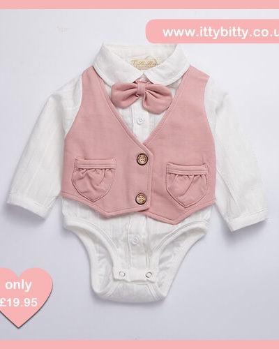 Itty Bitty Boys Pink Waistcoat & Bow Tie Smart Set