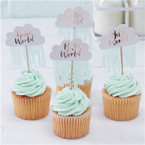 Itty Bitty Baby Shower Hello World Rose Gold Cupcake Picks