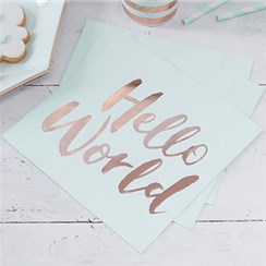 Itty Bitty Baby Shower Hello World Rose Gold Foil Paper Napkins