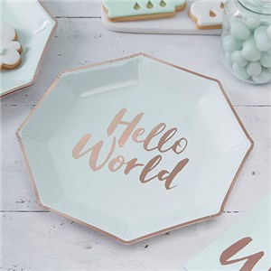 Itty Bitty Baby Shower Hello World Rose Gold Foil Plates - 25cm Paper Party Plates