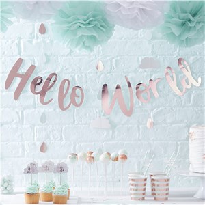 Itty Bitty Baby Shower Hello World Rose Gold Letter Bunting