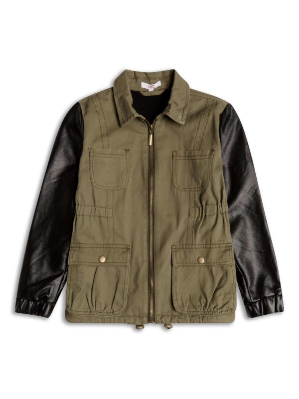 Itty Bitty Green Jacket with FauxBlack Leather Sleeves