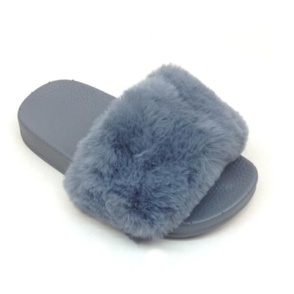 grey fluffy sliders