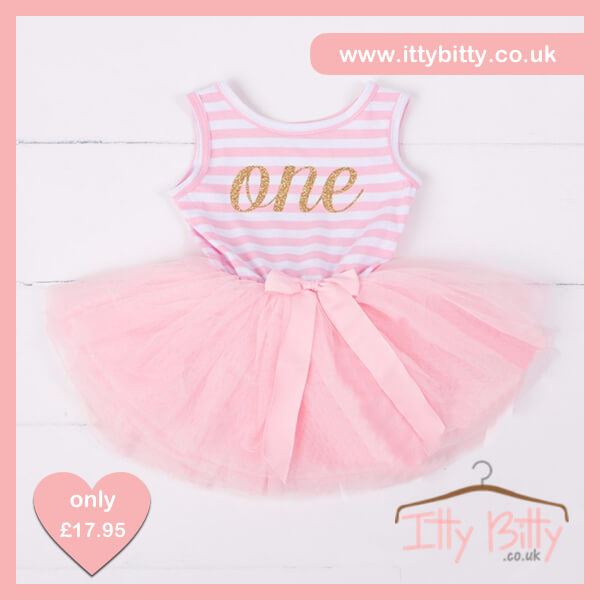 Itty Bitty Pink White first Birthday Tutu Sleeveless Dress