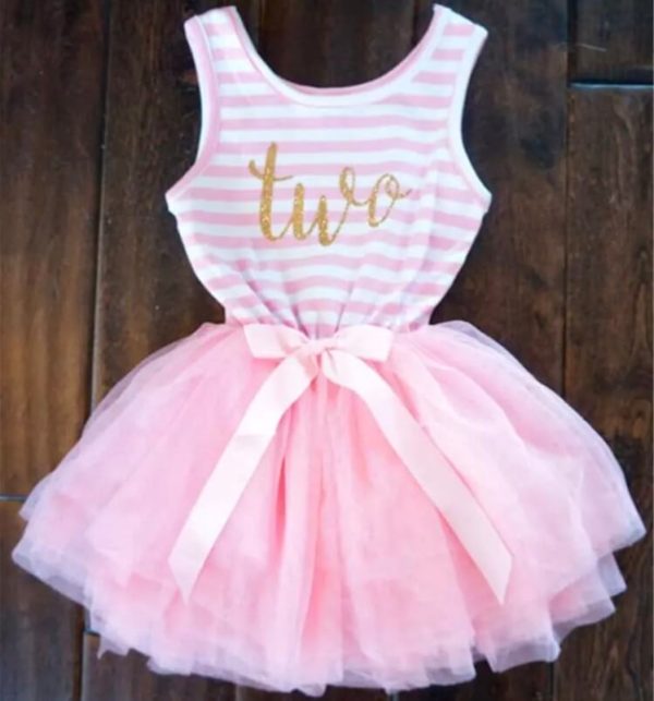 Itty Bitty Pink & White Second Birthday Tutu Sleeveless Dress