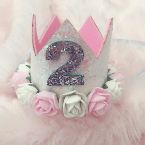 Itty Bitty 2nd Birthday White Flower Adorned Crown