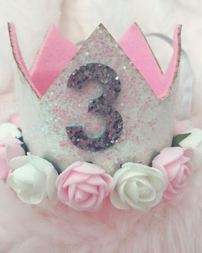Itty Bitty 3rd Birthday White Flower Adorned Crown