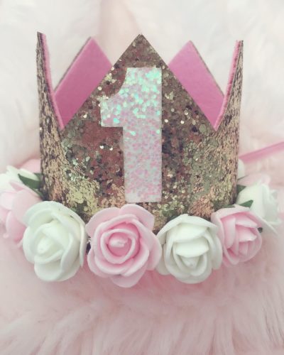 Itty Bitty 1st Birthday Gold Flower Adorned Crown