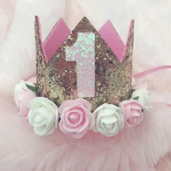 Itty Bitty 1st Birthday Gold Flower Adorned Crown