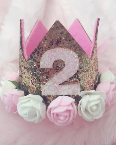 Itty Bitty 2nd Birthday Gold Flower Adorned Crown