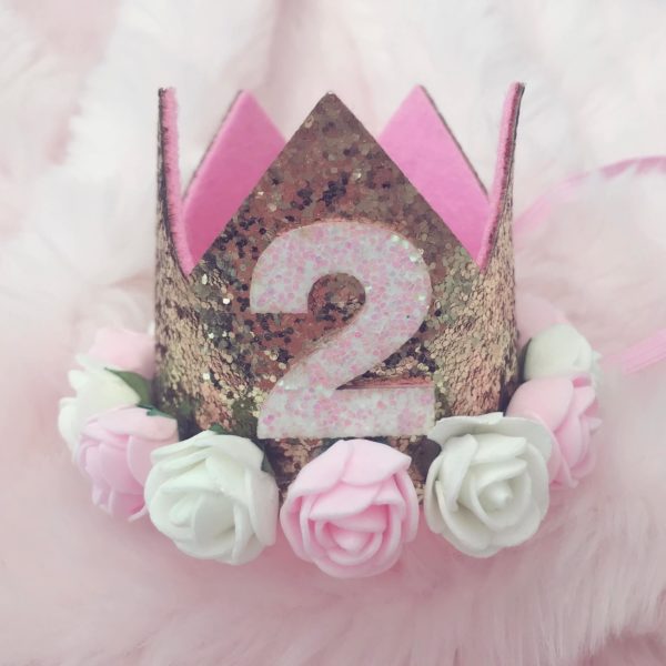 Itty Bitty 2nd Birthday Gold Flower Adorned Crown