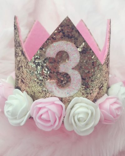 Itty Bitty 3rd Birthday Gold Flower Adorned Crown