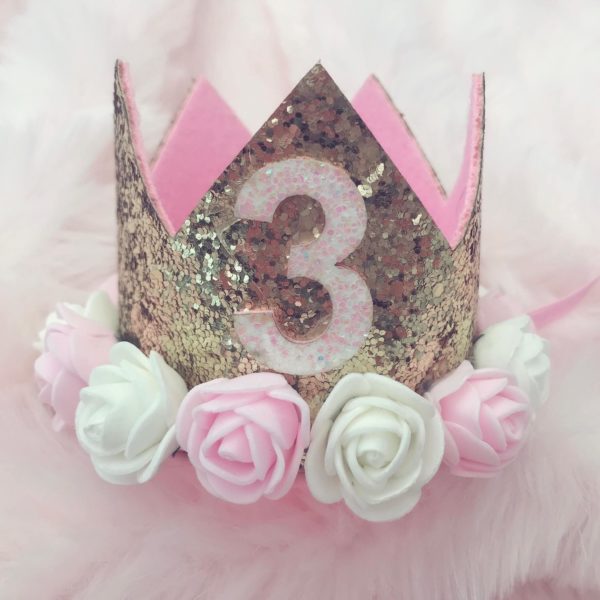 Itty Bitty 3rd Birthday Gold Flower Adorned Crown
