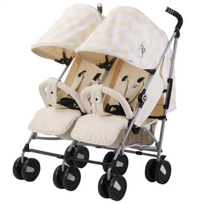 My Babiie Billie Faiers MB22 Cream Chevron Twins Stroller Pushchair Buggy