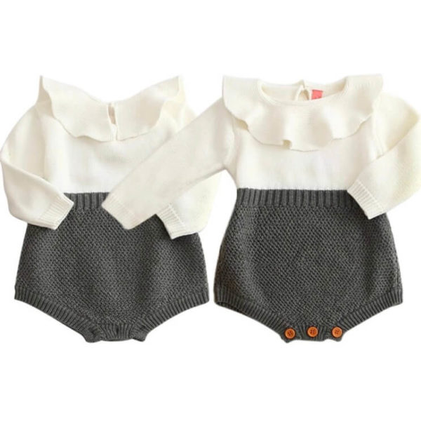 Itty Bitty Grey Ruffle Collar Romper - Image 2