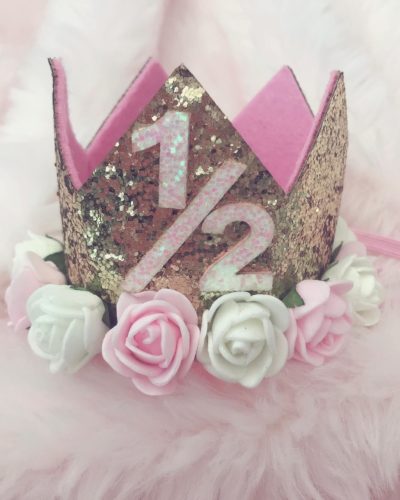 Itty Bitty 1/2 Birthday Gold Flower Adorned Crown