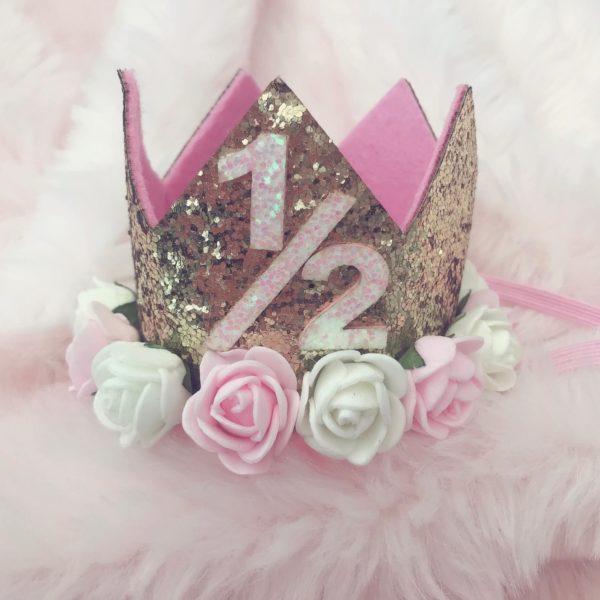 Itty Bitty 1/2 Birthday Gold Flower Adorned Crown