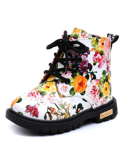 Itty Bitty Limited Edition White Floral Fashion Print Girls Boots